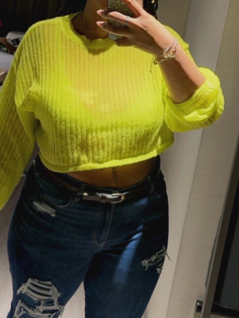 wild fable Cropped Sweater in Neon Green